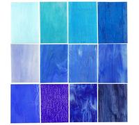 Lanyani Lot de 10 feuilles de verre teinté bleu varié, 10,2 x 15,2 cm, opale, verre Tiffany, textures mélangées
