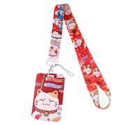 Lanyard pour cou, Cordon Tour de Cou avec porte-carte, Tour de Cou Badge, pour badge d'identité, clés, permis de travail (Color : Lucky Cat, Size : 45cm)