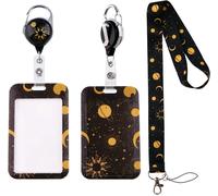 Lanyard With Retractable Card Holder And Belt Clip For Keys,Glitter Planet