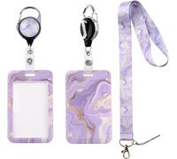 Lanyard With Retractable Card Holder And Belt Clip For Keys,Purple Marble