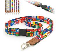 Lanyards Flags of the World Lot de 10 cordons de sécurité pré-imprimés avec clip en métal pour badge d'identification 2 cm