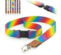 LanyardsTomorrow Lot de 50 cordons de sécurité pré-imprimés sur le thème de la peinture arc-en-ciel brossée, clip en métal, porte-badges d'identité, cordon plat 2 cm