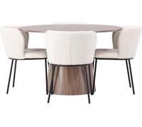 Lanzo ensemble pour salle à manger table naturel et 4 Edina chaises blanc.
