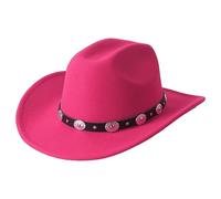 Lanzom Chapeau de cowboy western Fedora en feutre à large bord avec boucle de ceinture pour femme et homme, rose, Taille M
