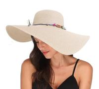 Lanzom Chapeau de paille à large bord pliable pour femme avec protection UPF 50+, Taille unique