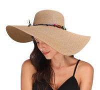 Lanzom Chapeau de paille à large bord pliable pour femme avec protection UPF 50+, Taille unique