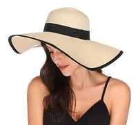 Lanzom Chapeau de paille pliable à large bord pour femme 14 cm UPF 50+ - - Taille unique