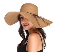 Lanzom Chapeau de paille pliable à large bord pour femme 14 cm UPF 50+ - - Taille unique