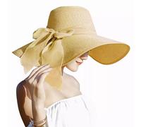 Lanzom Chapeau de Paille pour Femme - 14 cm - Pliable - Enroulable - UPF 50+ - Jaune - Taille Unique
