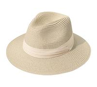 Lanzom Chapeau de plage Fedora à large bord en paille, UPF50+, Panama pour femme, M (taille unique)