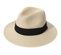 Lanzom Chapeau de plage Fedora à large bord en paille, UPF50+, Panama pour femme, M (taille unique)