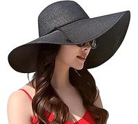 Lanzom Chapeau en paille pliable à bord large souple pour femme, chapeau de plage avec protection SPF 50+, Taille unique
