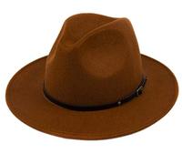 Lanzom Chapeau panama classique à large bord pour femme avec boucle de ceinture en laine, café, Taille unique
