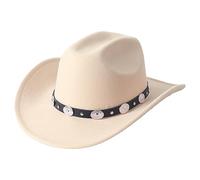 Lanzom Chapeaux de cowboy occidentaux en feutre à large bord avec boucle de ceinture pour femme et homme, taille 34 36/40, beige, Taille M