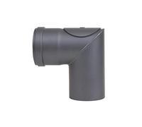 LANZZAS Tuyau de poêle à pellets coudé à 90° avec fermeture de nettoyage, DN 80 mm, en couleur gris fonte. Incl. lèvre d'étanchéité en silicone