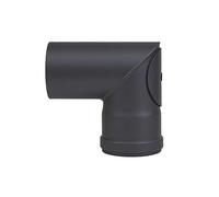 LANZZAS Tuyau de poêle à pellets coudé à 90° avec fermeture de nettoyage, DN 80 mm, en couleur noir. Incl. lèvre d'étanchéité en silicone