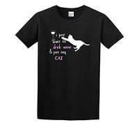 LAO CHEN PI I Just Want to Drink Wine & Pet My Cat Men's Short Sleeve T Shirt Black S