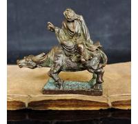 Lao Tzu Sculpture en bronze - Statue d'art chinois, décoration de taureau d'équitation, figurine de personnage inspirant, décoration d'intérieur unique, accent de jardin zen, cadeau pour les amateurs