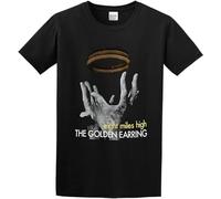 LAO-WANG Men's T-Shirt Men's Golden Earring Eight Miles HighPrint Short Sleeve O Neck Black XL