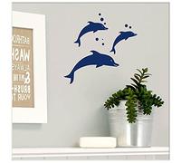 LaoGraphics® Lot de 3 stickers muraux en vinyle Motif dauphin Bleu foncé