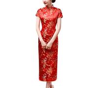 Laogudai Robe de Mariage Femme Longue Rouge Robe Rétro Manche Courte Qipao Traditionnelle Motif Dragon Phénix 44