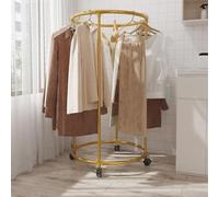 Laohucai Portant à vêtements Rond sur Pied avec roulettes, présentoir Portable pour vêtements de Vente au détail, idéal pour Les Chambres, Les boutiques et Les commerces (75 x 75 x 135 cm)(Gold)