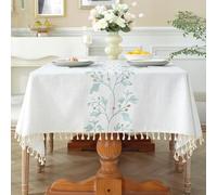 Laolitou Nappe en coton et lin imperméable pour table à manger, style rustique et ferme, idéale pour la cuisine, rectangulaire, Beige, Fleur de café vert, 139,7 x 259 cm