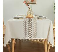 Laolitou Nappe pour Table de Salle à Manger Rustique, Table de Cuisine, Table Basse, Petite Nappe rectangulaire en Coton et Lin, Beige, Feuille de vin, 140 x 140 cm