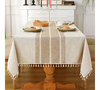 Laolitou Nappe Rustique en Coton et Lin imperméable en Toile de Jute pour Cuisine, Salle à Manger, fête, Vacances, Noël, Buffet, Lignes de café, 140 x 140 cm, 4 Places