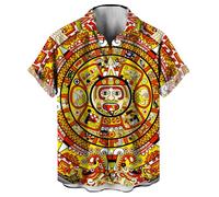 LAOLIUSN Chemise mexicaine fantaisie à manches courtes avec motif aztèque, doré, Taille XL