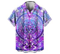 LAOLIUSN Chemise mexicaine fantaisie à manches courtes avec motif aztèque, rose, Taille XL