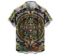 LAOLIUSN Chemise mexicaine fantaisie à manches courtes avec motif aztèque, vert, Taille XL