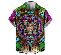 LAOLIUSN Chemise mexicaine fantaisie à manches courtes avec motif aztèque, violet, Taille L