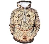 LAOLIUSN Sweat à capuche aztèque pour homme avec motif totems mayas, imprimé sur le thème mexicain, beige, Medium