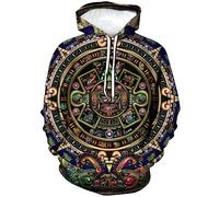 LAOLIUSN Sweat à capuche aztèque pour homme avec motif totems mayas, imprimé sur le thème mexicain, turquoise, X-Large