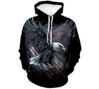 LAOLIUSN Sweat à capuche imprimé aigle 3D pour homme - Thème patriotique, animal graphique, noir, X-Large
