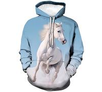 LAOLIUSN Sweat à capuche motif cheval pour homme - Thème animal - Sweat graphique réaliste, blanc, Medium