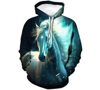 LAOLIUSN Sweat à capuche motif cheval pour homme - Thème animal - Sweat graphique réaliste, bleu, Small