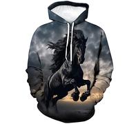 LAOLIUSN Sweat à capuche motif cheval pour homme - Thème animal - Sweat graphique réaliste, gris, Small