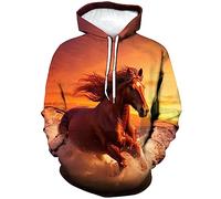 LAOLIUSN Sweat à capuche motif cheval pour homme - Thème animal - Sweat graphique réaliste, Orange, Medium