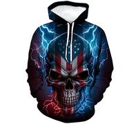 LAOLIUSN Sweat à capuche motif tête de mort pour homme Motif drapeau américain, bleu, Medium