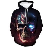 LAOLIUSN Sweat à capuche motif tête de mort pour homme Motif drapeau américain, noir, Medium