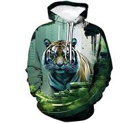 LAOLIUSN Sweat à capuche tigre pour homme - Thème animal - Sweat à capuche graphique réaliste, vert, Large