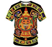 LAOLIUSN T-shirt aztèque pour homme avec motif totems mayas, imprimé sur le thème mexicain, Orange, Taille L