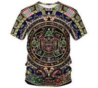 LAOLIUSN T-shirt aztèque pour homme avec motif totems mayas, imprimé sur le thème mexicain, turquoise, Taille L