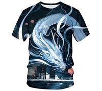 LAOLIUSN T-shirt d'été à manches courtes pour homme Motif dragon, Argenté, Taille 4XL