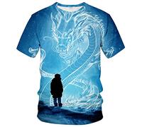 LAOLIUSN T-shirt d'été à manches courtes pour homme Motif dragon, bleu, Taille M