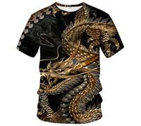 LAOLIUSN T-shirt d'été à manches courtes pour homme Motif dragon, doré, Taille L