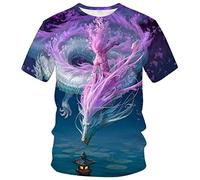 LAOLIUSN T-shirt d'été à manches courtes pour homme Motif dragon, rose, Taille XL
