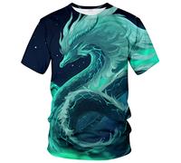 LAOLIUSN T-shirt d'été à manches courtes pour homme Motif dragon, vert, Taille 4XL